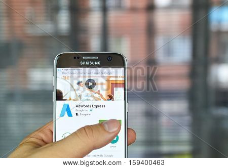 MONTREAL CANADA - JUNE 23 2016 : Google Adwords Express application on Samsung S7 screen. AdWords Express helps to reach new customers on Google.