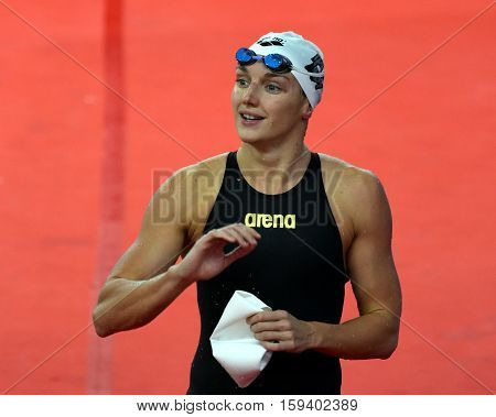 Hong Kong China - Oct 29 2016. Olympic world and European champion World record holder swimmer Katinka HOSSZU (HUN) after the Women's Butterfly 100m Final. FINA Swimming World Cup Finals.