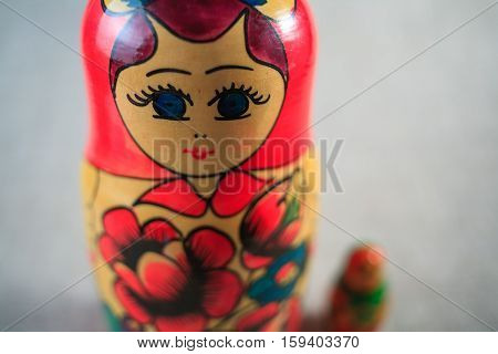 Russian dolls. Matryoshka on linen fabric for the background.