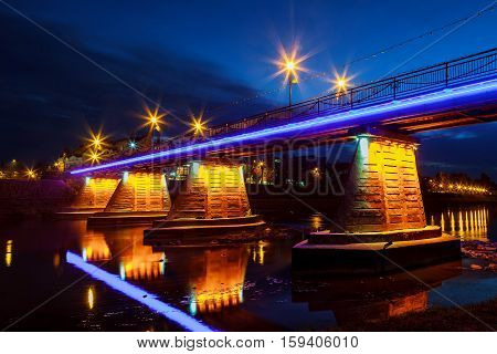 October 14. 2016 footbridge Night Uzhgorod Ukraine road lights