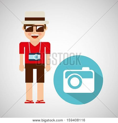 tourist man with camera photographic vector illustration eps 10