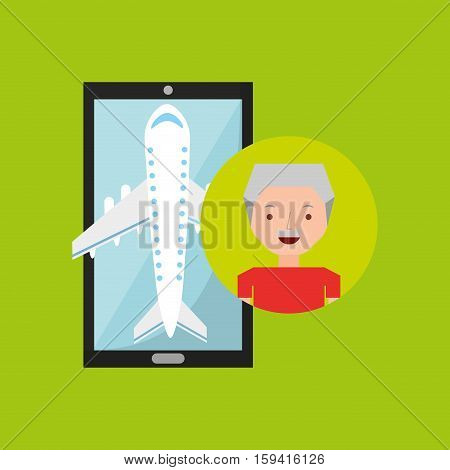 hand holds mobile older man application travel airport vector illustration eps 10