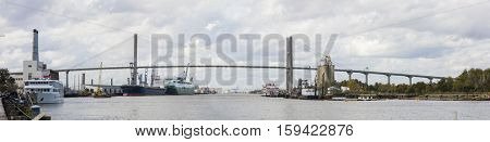 Ships and the Talmadge Bridge in Savannah, Georgia