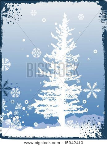 Vinter baggrund med et fyrretræ og snefnug, vektor illustration serien.