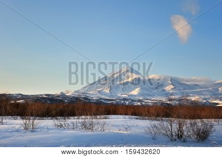 Winter volcano on the Kamchatka Peninsula Russia.