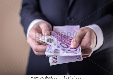 Bribe And Corruption With Euro Banknotes.
