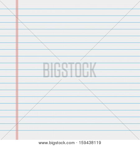 School notebook paper. White lined notebook paper. Vector illustration