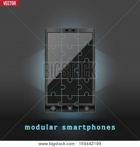 New concept development of a modular touchscreen smartphone. Mobile technology of the future.