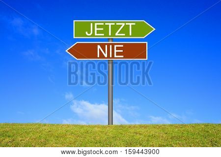 Signpost is showing Now or Never in german language