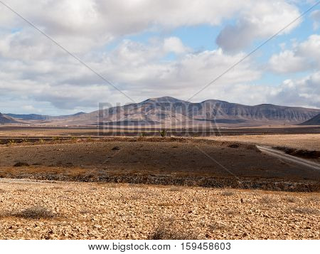 Landscape of fields and mountains near Antigua village Fuerteventura Canary Islands Spain