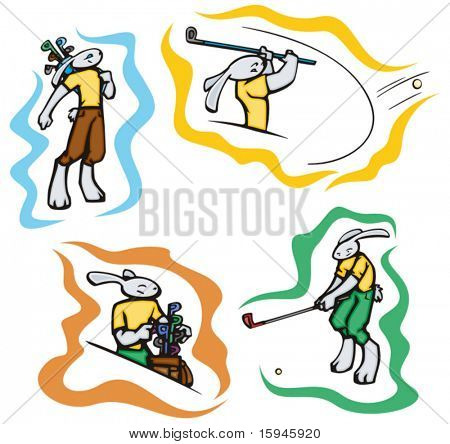 Bunny golf, vektor. Store t-shirt designs, mascot logoer og andre design. Vinyl-klar.