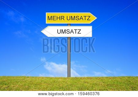 Signpost outside is showing Revenue or More Revenue in german language