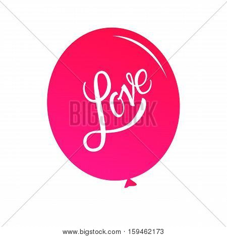 Calligraphic Lettering Love. an inscription on a pink balloon in the shape of an oval