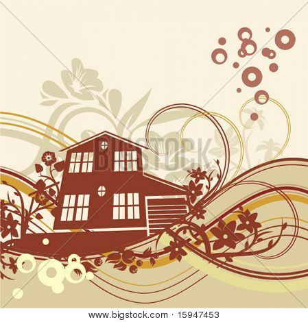 Stedelijke achtergrond met bloemen- en decoratieve details. Vectorillustratie.