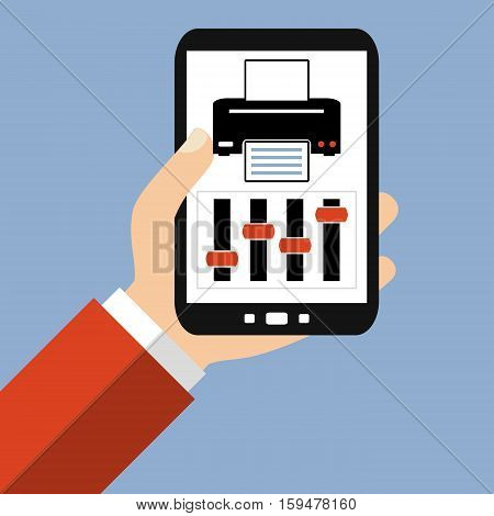 Hand holding Smartphone: Printer Interface - Flat Design