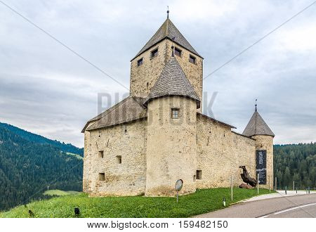 SAN MARTINO,ITALY - SEPTEMBER 16,2016 - View at the castle of San Martino in Badia (San Martin de Tor) in South Tyrol in northern Italy located about 45 kilometres northeast of the city of Bolzano.