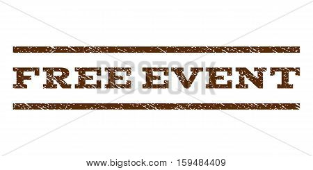 Free Event watermark stamp. Text tag between horizontal parallel lines with grunge design style. Rubber seal brown stamp with dirty texture. Vector ink imprint on a white background.