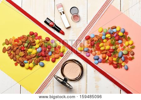 Children`s Cosmetic On Wooden Background