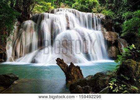 Huay MaeKamin Waterfall is beautiful waterfall in tropical forest Kanchanaburi province Thailand.