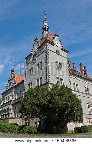 The hunting palace Schonborn 19th century. Clock tower.