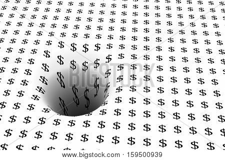 black hole in which the dollar falls 3D illustration