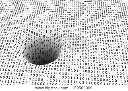 black hole in a binary code 3D illustration