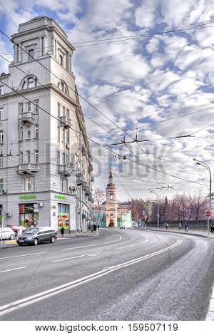 MOSCOW RUSSIA - November 22.2014: Ancient street Solyanka and the Nativity Church in the historic center