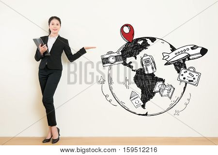 Travel Agency Business Woman Showing Presenting Gesture