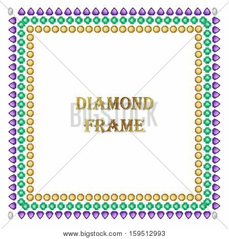 Diamonds square frame. Vector illustration jewelry. Abstract vector border on white background.
