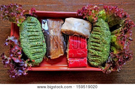 Set of Georgian traditional plate Pkhali on the plate