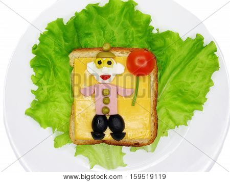 creative sandwich with cheese and salame man shape