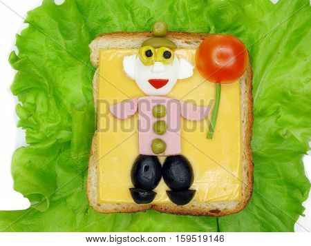 creative sandwich with cheese and salame man shape