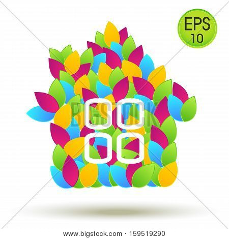 Eco House Logo. Vector house from colored leaves for your design