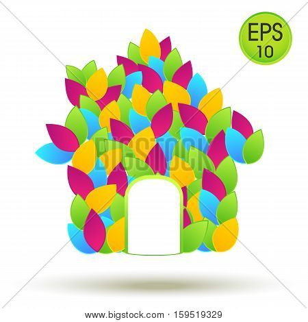 Eco House Logo. Vector house from colored leaves for your design