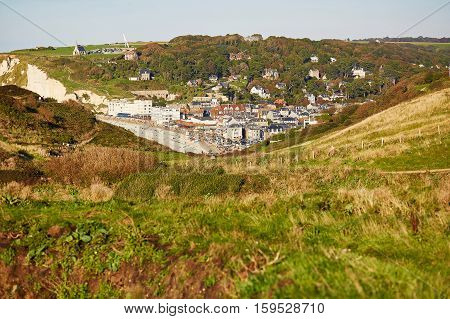 Scenic View Of Etretat Village In Normandy