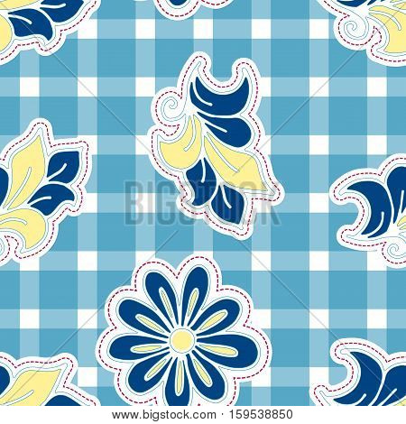Floral background with hand drawn folk flowers. Seamless Easter vector pattern for cushion pillow bandanna silk kerchief or shawl fabric print. Texture for clothes bedclothes