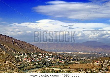 Nice view of Mtskheta and the Caucasus mountains (view from Jvari monestery), Georgia