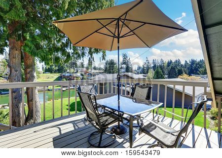 Interior Of Wraparound Deck With Amazing View Of Lake Tapps.