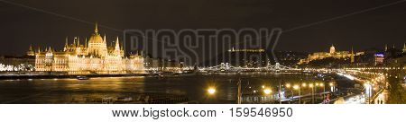 Budapest in the night, the Parliament, the Castle and the Danube
