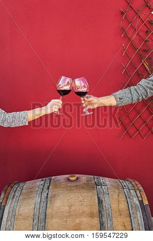 Winemaker Getting Sample Of Red Wine From Barrel.