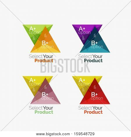 Set of triangle option infographic layouts. Select your product concept, make a choice idea