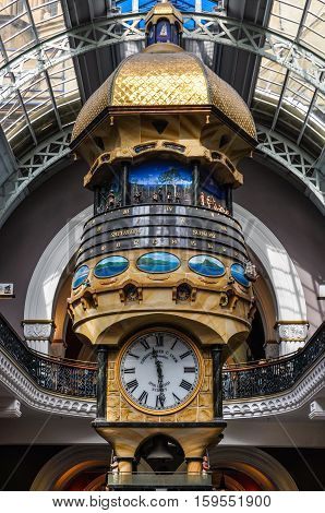 Hanging Clock In Queen Victoria Building In Sydney, Australia