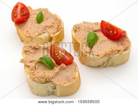 butterbrot with pate isolated on white background