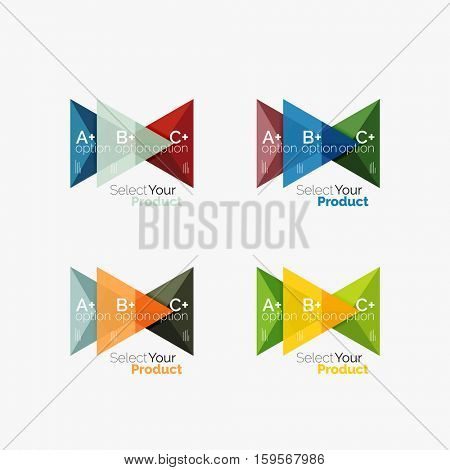 Set of triangle option infographic layouts. Select your product concept, make a choice idea