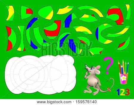 Logic puzzle game with numbers. Need to find the correct place for each detail and paint them in corresponding colors. Vector cartoon image.