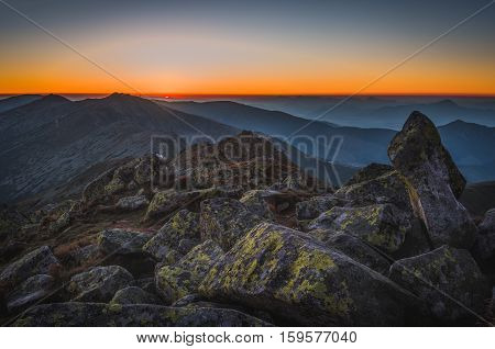 Rocky Mountain Peak. Landscape at Sunset. View from Mount Dumbier in Low Tatras National Park Slovakia.