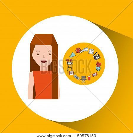 cartoon girl cinema movie icons vector illustration eps 10