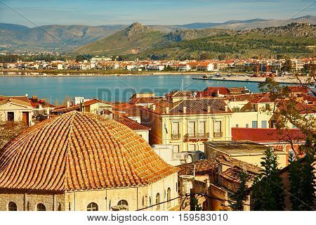Bird View Of Central Nafplion With Red Tile Roofs