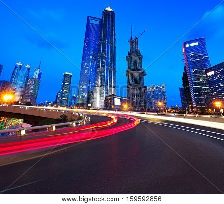 Empty Road Surface With Shanghai Lujiazui City Buildings