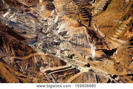 Aerial View Of A Sulfur Quarry In Hakone, Japan